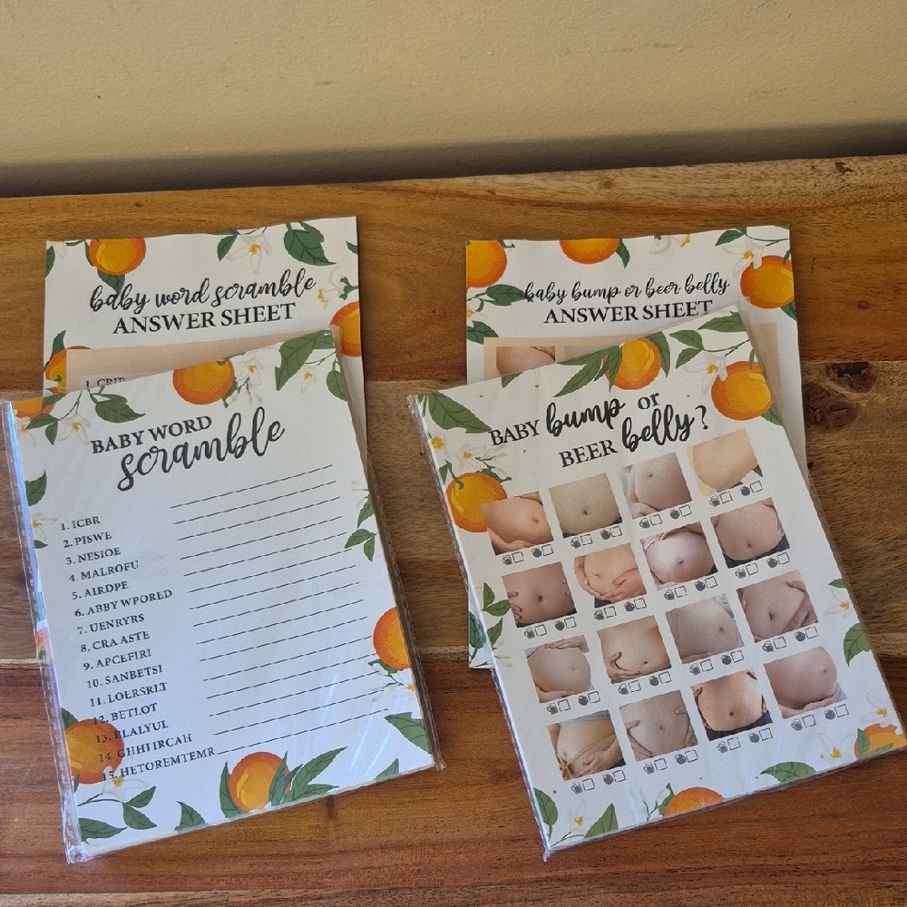 Baby Shower Game Set with Orange Theme For 25 Guests